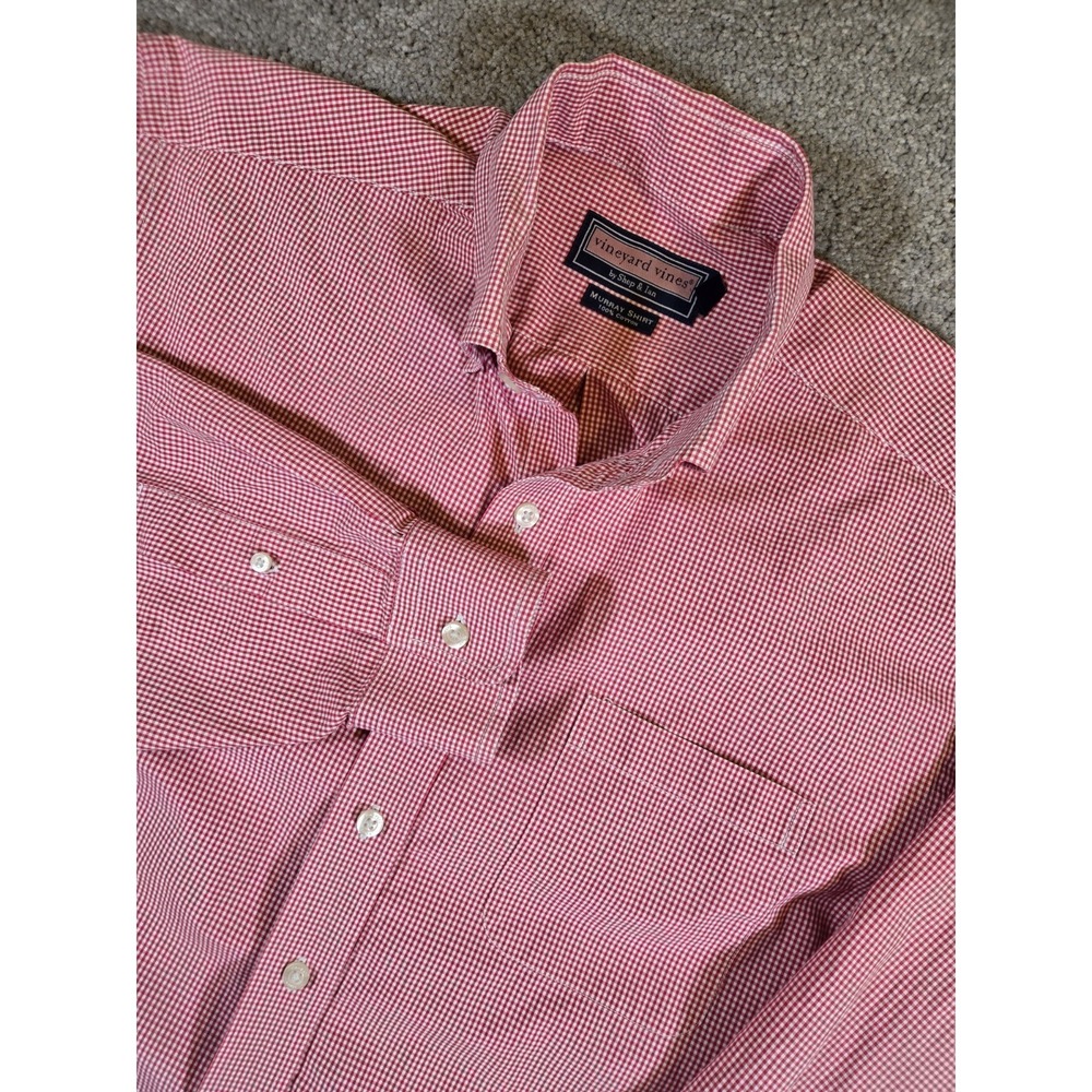 Vineyard Vines Men's Classic Fit Murray Shirt Large Red Gingham Check Plaid